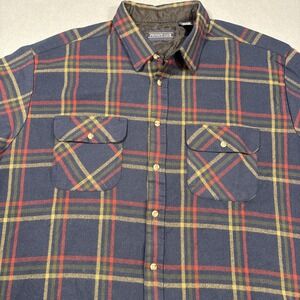 FLANNEL SHIRT PRIVATE Room Men's XXL BLUE PLAID  Hiking Outdoor FLAP POCKETS